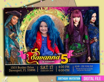 Descendants Invitation, Disney Descendants Invite, Descendants Birthday, Disney Descendants Mal Evie Party, to Any age. D051