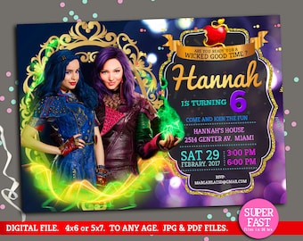 Descendants Invitation, Disney Descendants Invite, Descendants Birthday, Disney Descendants Mal Evie Party, to Any age. D01