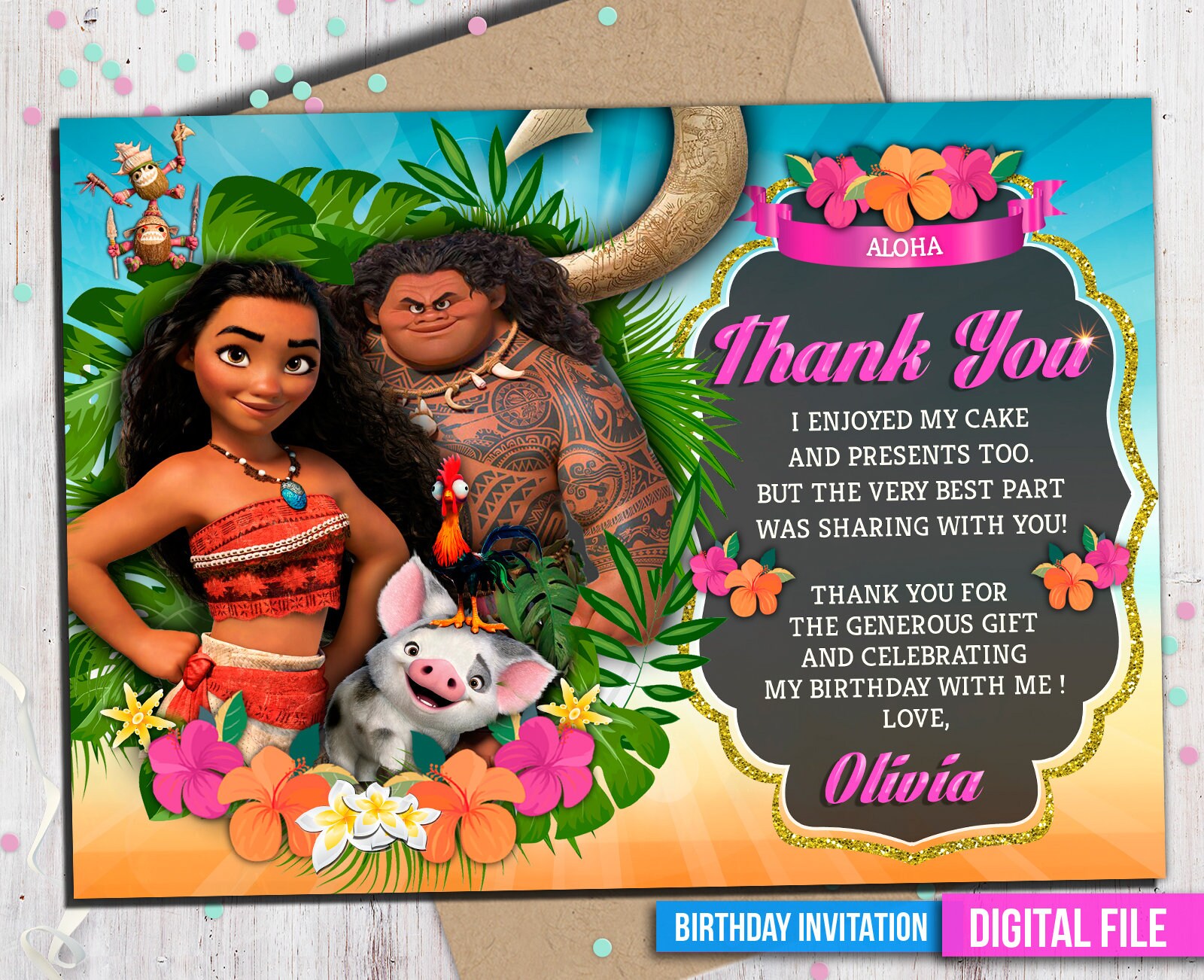 Moana THANK YOU card whit photo Moana greeting card with | Etsy