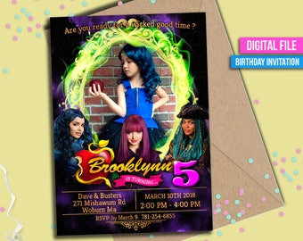 Descendants Invitation, Descendants 2, Disney Descendants Invite, Descendants Birthday, Disney Descendants Mal Evie Party, to Any age. D041