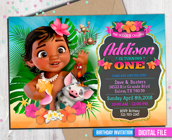 Baby Moana Invitation Digital File Personalized With Your Etsy