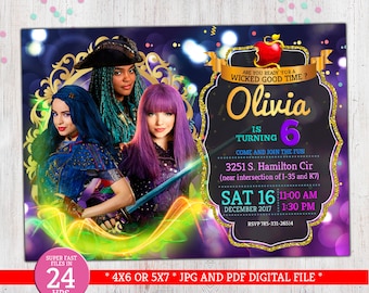 Descendants Invitation, Descendants 2, Disney Descendants Invite, Descendants Birthday, Disney Descendants Mal Evie Party, to Any age. D017
