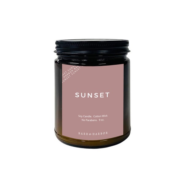 Sunset  Candle, 9 oz soy candle, Candle, Vacation Candle, Amber Jar candle, Soy Wax Candle, Summer, Vacation, Sunset, Holiday, Beach House