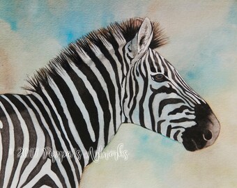 Watercolor print, original watercolor painting, zebra painting, wall art, African wildlife, Safari wall art, home decor