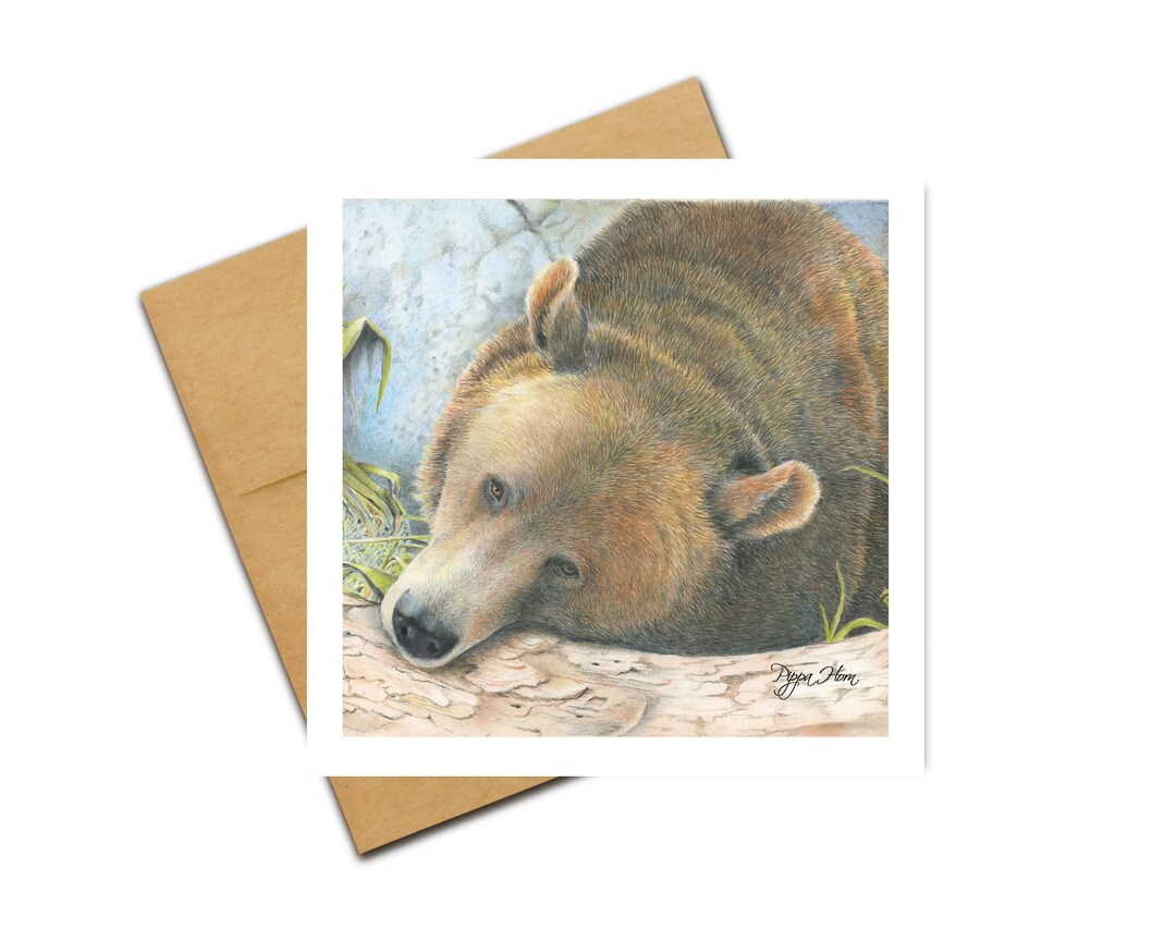 Sleepy Ranger Card.pdf Sleepy Grizzly Bear Note Card Set, Blank Inside (5.25