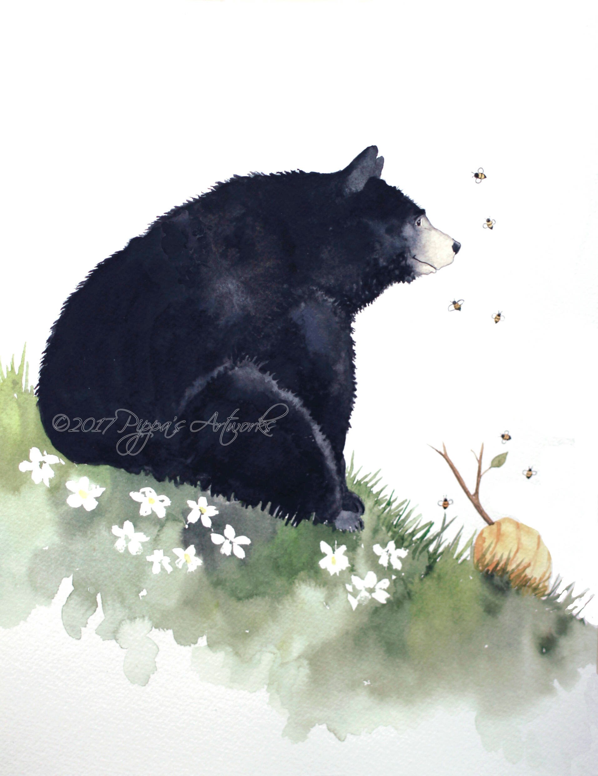 Black Bear Watercolor Painting Child's Room Woodland | Etsy