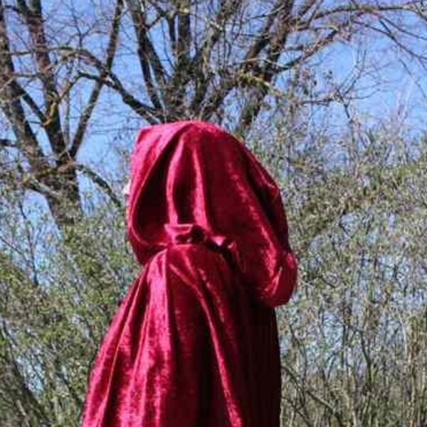 Cape longue à capuche médievale Bordeaux /Rose /Jaune cosplay déguisement  magicienne Halloween sorcière prêtresse