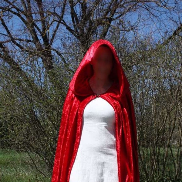 Cape longue rouge à capuche style médiévale cosplay déguisement magicienne Halloween sorcière en velours