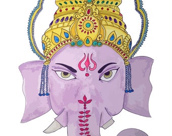 Watercolor Elephant god Ganesha Hindu illustration for download, printable wall art, yoga art, hindu wall art