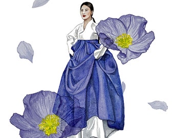 Watercolor painting, Korean Art, Hanbok, Illustration, Korean, Watercolor Print, Wall Art, Home Decor, Wall Decor, Fine Art