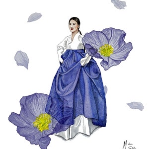 Watercolor painting, Korean Art, Hanbok, Illustration, Korean, Watercolor Print, Wall Art, Home Decor, Wall Decor, Fine Art