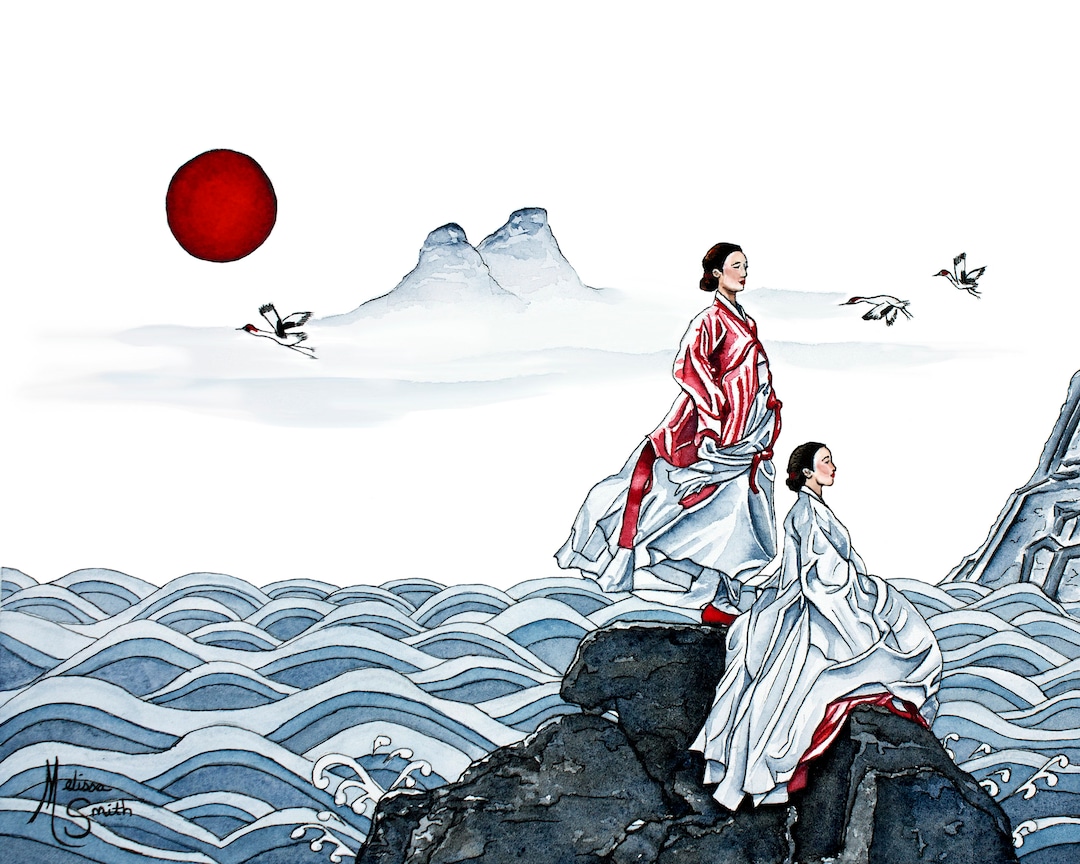 Hanbok Dress, Korea, Korean Art, Korean Painting, Minhwa Fusion, Watercolor, Art Print, Fine Art