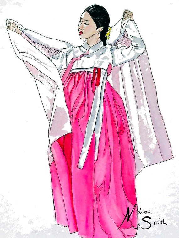Signature Series Watercolor painting Korean Art Korea Hanbok dress Fine ...