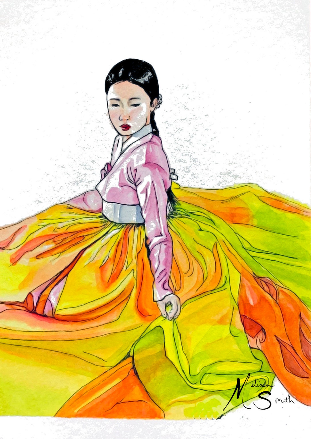 Watercolor Painting Korean Art Hanbok Illustration Korean Etsy