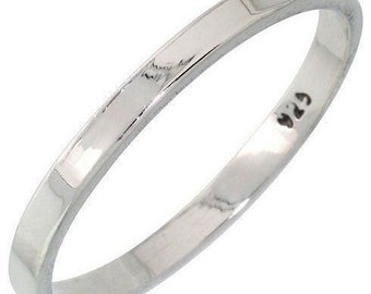 Alianza de boda plana de 2 mm de plata de ley 925 hecha a mano, anillo para pulgar o midi G a Z+2