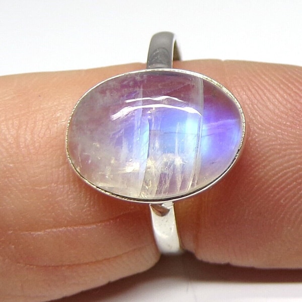 Handmade 925 Sterling Silver 15 x 11 mm Oval Rainbow Moonstone Ring Size G to Z1