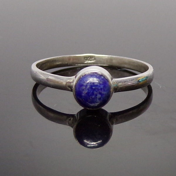 Handmade 925 Sterling Silver 5 mm Blue Lapis Lazuli Stone Plain Ring Size H to W