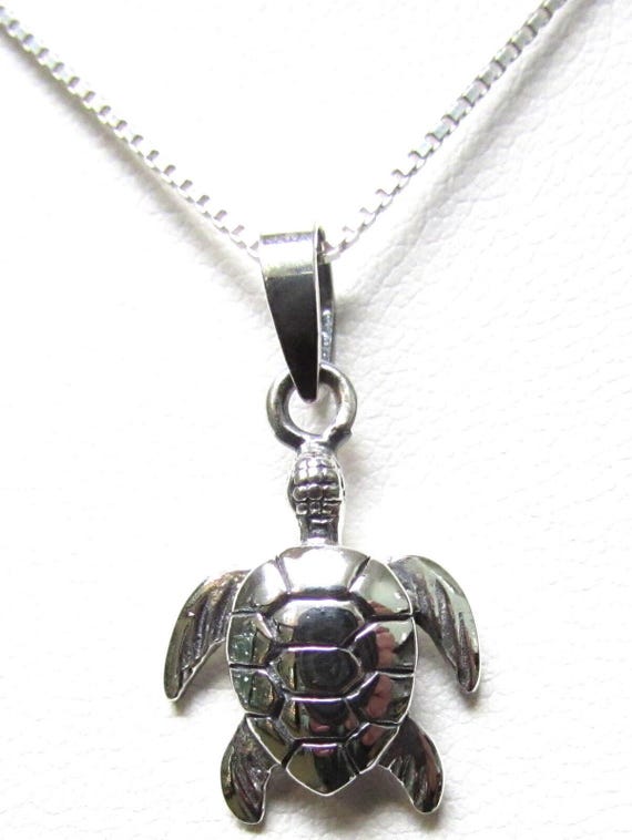 Handmade 925 Sterling Silver Turtle Pendant & Silver Box Chain