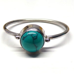Anello fatto a mano in argento sterling massiccio 925 con 2 punti di turchese rotondo, misura da H a T