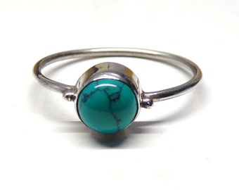 Handmade 925 Solid Sterling Silver 2 Dot Round Turquoise Stone Ring Size H to T