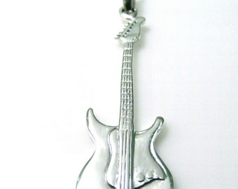 Solid 925 Sterling Silver Electric Guitar Pendant sold without A Chain Necklace