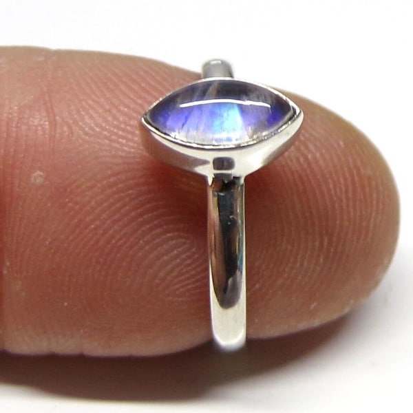 Handmade 925 Sterling Silver Marquise Rainbow Moonstone 8 x 4mm Ring Size H to V