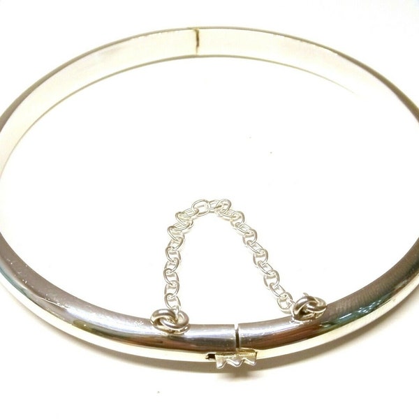 925 Sterling Silver Plain Hinged Bangle Bracelet with Safety Chain 5 mm wide