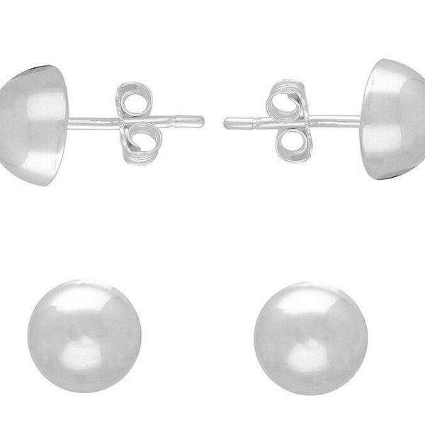 Boucles d'oreilles demi-boule et sac cadeau en argent sterling 925 hautement poli 8 mm