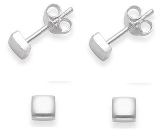 Simple 925 Sterling Silver 4mm Square Plain stud earrings Great for School