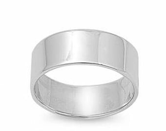 Handmade 925 Solid Sterling Silver 8mm Flat Wedding Band, Thumb Ring K - Z+3