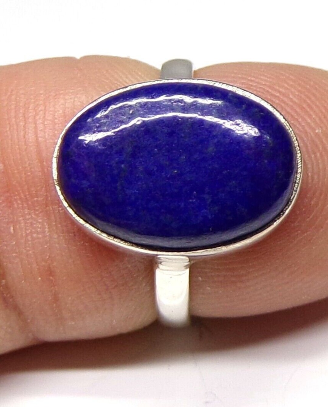 Handmade Oval Lapis Lazuli Ring In 925 Sterling Silver - Stone 15x11mm, Sizes H To W, Cocktail Style