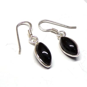 Handmade 925 Sterling Silver Black Onyx Marquise Drop Earrings 29 x 7mm Gift Bag