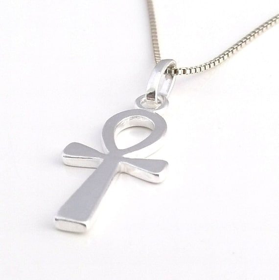 Solid 925 Sterling Silver Egyptian Ankh Cross Pendant Necklace 18 Inch Box  Chain