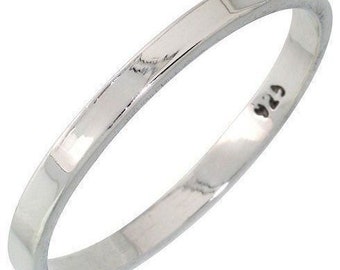 Handmade 925 Sterling Silver 2 mm Flat Wedding Band, Thumb or Midi Ring G to Z+2