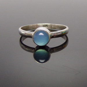 Handmade 925 Sterling Silver 5 mm Blue Chalcedony Stone Plain Ring Size H to X