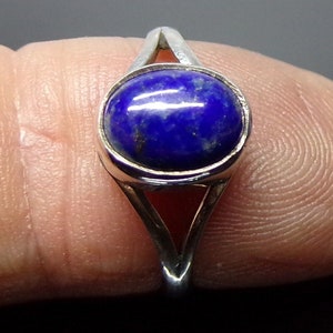Handmade 925 Sterling Silver Lapis Lazuli Stone Ring 10 x 8 mm Y Band, Size J-X