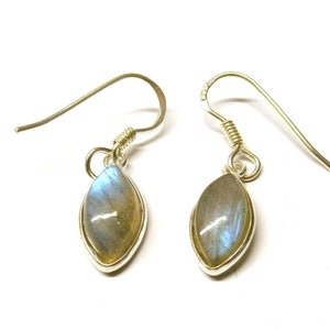 Handmade Sterling Silver Labradorite Marquise Drop Earrings 29 x 7 mm Gift Bag