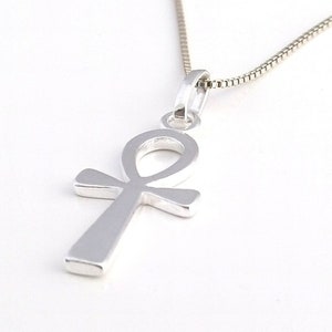 Solid 925 Sterling Silver Egyptian Ankh Cross Pendant Necklace 16 Inch Box Chain