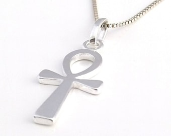 Solid 925 Sterling Silver Egyptian Ankh Cross Pendant Necklace 16 Inch Box Chain