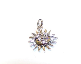 Handmade 925 Sterling Silver Sun Face Pendant Sold Without a Chain 14 mm