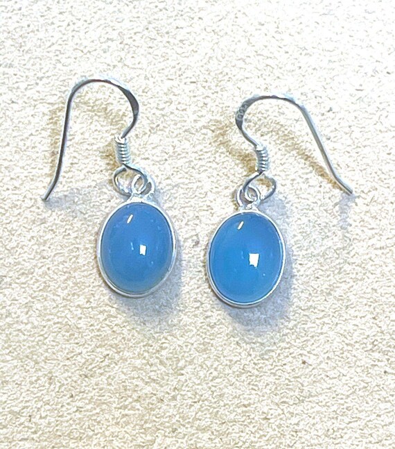 Orecchini Pendenti In Argento Sterling 925 Con Calcedonio Sfaccettato - Blu E Verde, Lunghezza 4 Cm, Eleganti