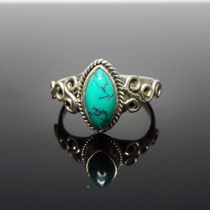 Handmade 925 Sterling Silver Boho Style Marquise Turquoise Stone Ring Size O