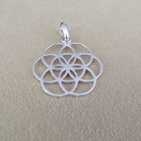 Pendentif fleur de vie en argent sterling 925 massif fait à la main à 7 cercles sans chaîne