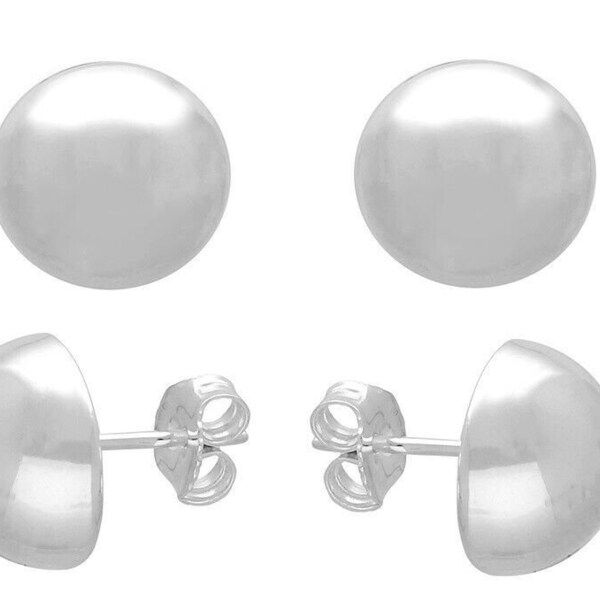 925 Sterling Silver Highly Polished 12 mm Half 1/2 Ball Stud Earrings & Gift Bag