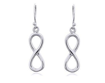 Boucles d'oreilles pendantes en argent sterling 925 massif faites à la main avec signe infini avec sac cadeau