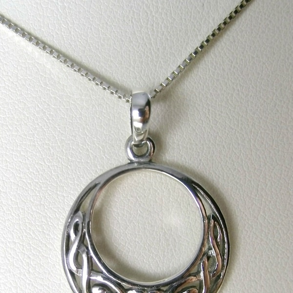 Handmade 925 Sterling Silver Celtic Moon Pendant with Silver Chain, Necklace