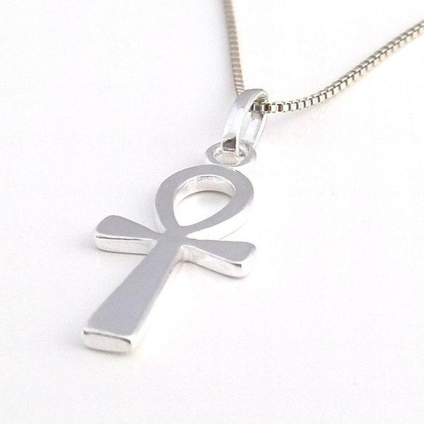 Solid 925 Sterling Silver Egyptian Ankh Cross Pendant Without Chain (29 x 11 mm)