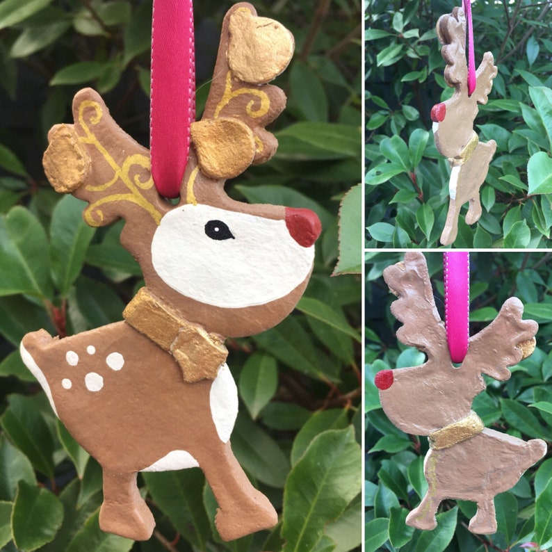 Salt Dough Reindeer Shaped Christmas Tree Ornaments Baubles Etsy