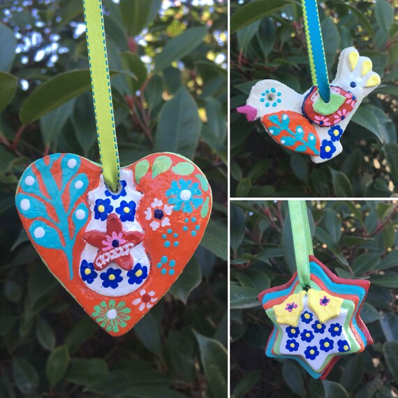 Salt Dough Heart Bird and Star Shaped Ornaments Baubles Ethnic Etsy