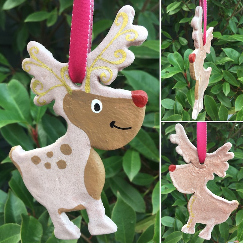 Salt Dough Reindeer Shaped Christmas Tree Ornaments Baubles Etsy